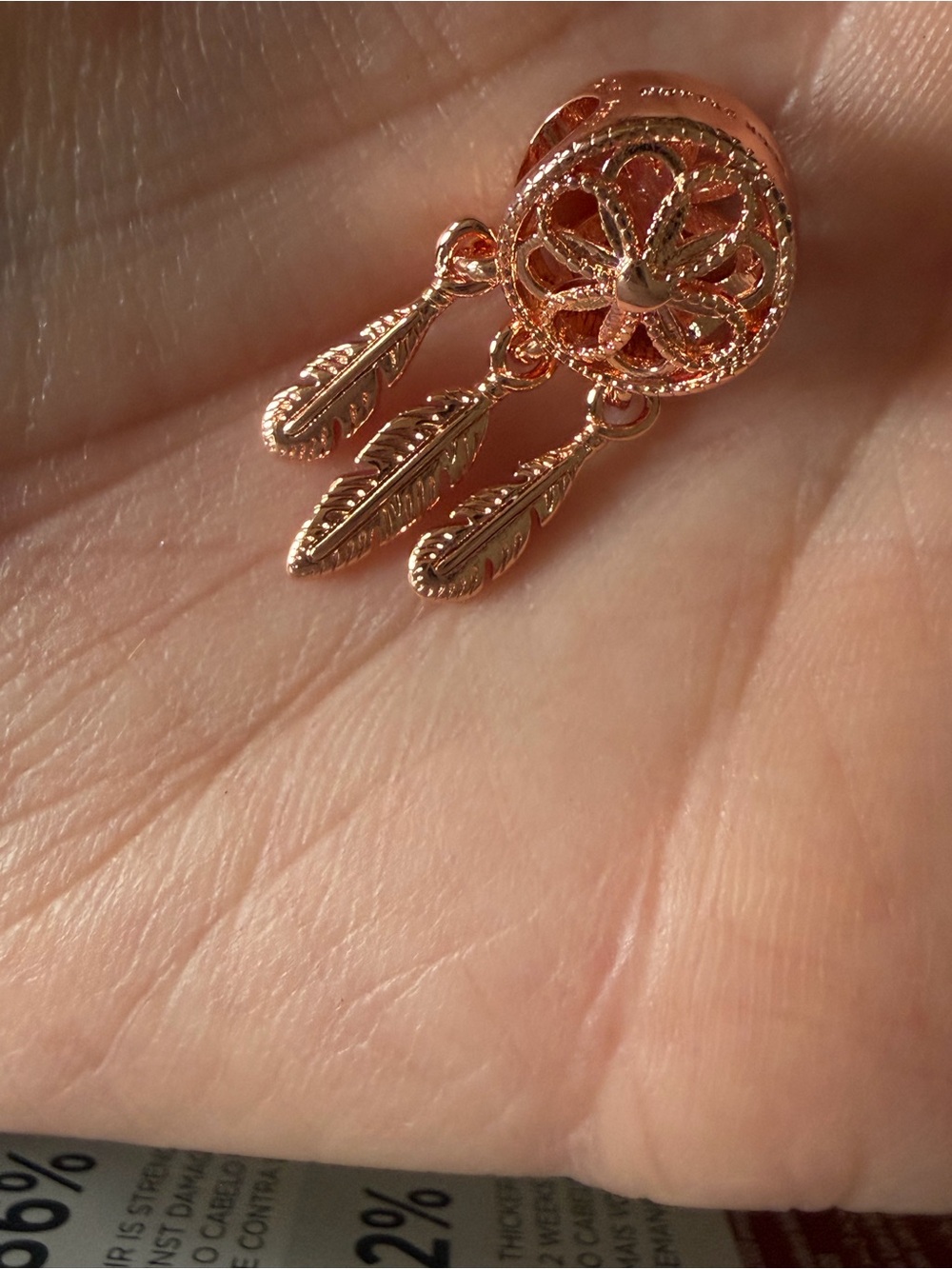 Pandora Rose Gold Dreamcatcher Feather Dangle Charm new no box